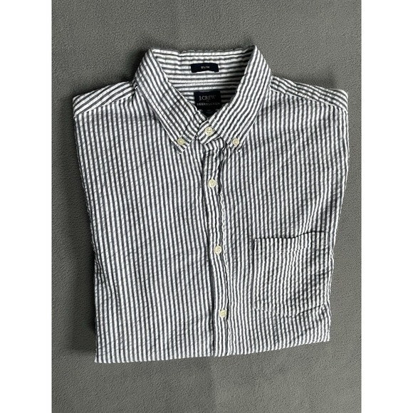 J.CREW Other - J Crew Shirt Mens Medium Seersucker Gray Striped Button Down  Long Sleeve